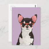 Hipster Black en White Coat Chihuahua Briefkaart (Voorkant / Achterkant)