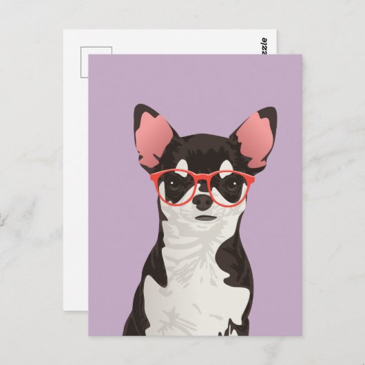 Hipster Black en White Coat Chihuahua Briefkaart (Voorkant / Achterkant)