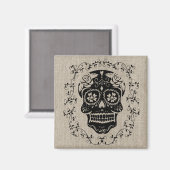 Hipster Black Sugar Skull Burlap Magneet (Voorkant / Achterkant)
