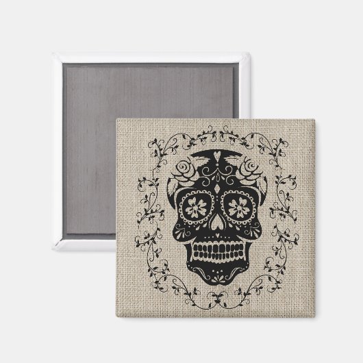 Hipster Black Sugar Skull Burlap Magneet (Voorkant / Achterkant)