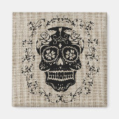Hipster Black Sugar Skull Burlap Magneet (Voorkant)