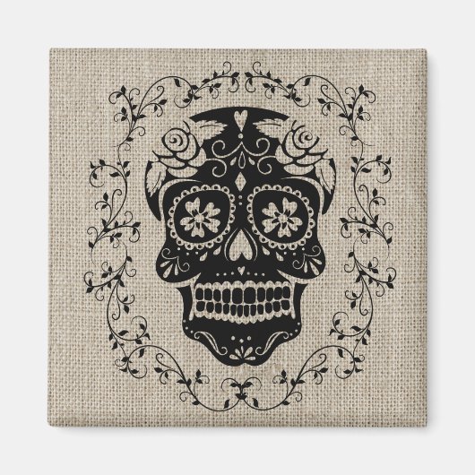 Hipster Black Sugar Skull Burlap Magneet (Voorkant)