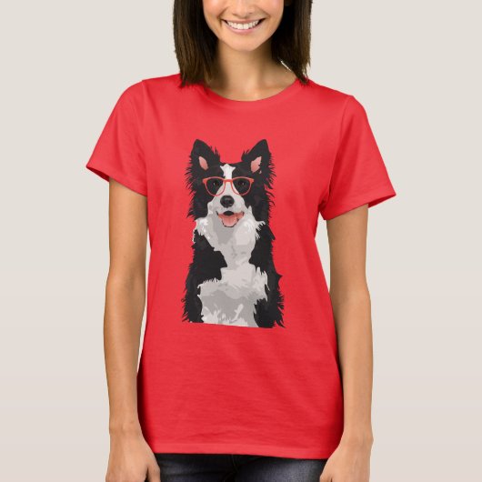 Hipster Border Collie T-Shirt voor Hondenliefhebbe (Voorkant)