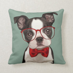 Hipster Boston Terrier Kussen