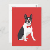 Hipster Boston Terrier met Red Glasses & Bow Strop Briefkaart (Voorkant / Achterkant)