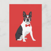 Hipster Boston Terrier met Red Glasses & Bow Strop Briefkaart (Voorkant)
