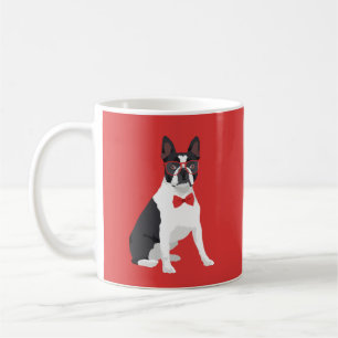 Hipster Boston Terrier met Red Glasses & Bow Strop Koffiemok