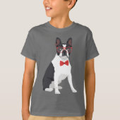 Hipster Boston Terrier met Red Glasses & Bow Strop T-shirt (Voorkant)