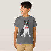 Hipster Boston Terrier met Red Glasses & Bow Strop T-shirt (Voorkant volledig)