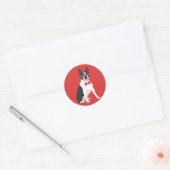 Hipster Boston Terrier met Rode Stropdas & Bow Ronde Sticker (Envelop)