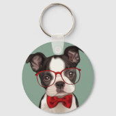 Hipster Boston Terrier Sleutelhanger (Voorkant)