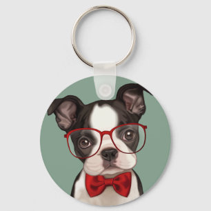 Hipster Boston Terrier Sleutelhanger