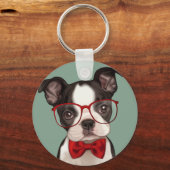 Hipster Boston Terrier Sleutelhanger (Voorkant)