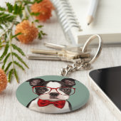Hipster Boston Terrier Sleutelhanger (Zijkant)