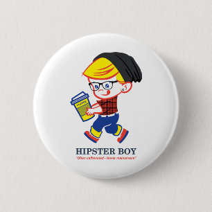 Hipster Boy - Parody illustratie Ronde Button 5,7 Cm
