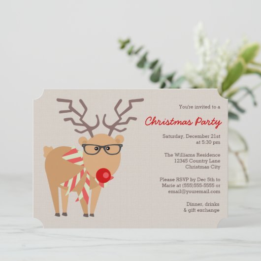 Hipster bril en sjaal rendier kerstfeest kaart (Staand voorkant)