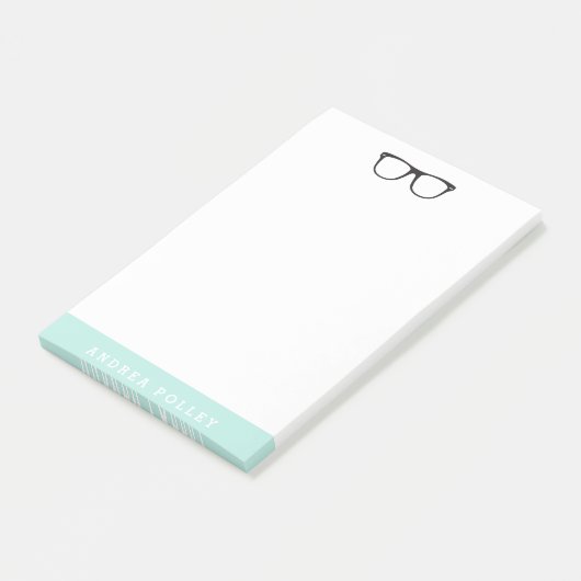 Hipster bril en zachte mint blauw post-it® notes (Schuin)