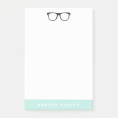 Hipster bril en zachte mint blauw post-it® notes (Voorkant)