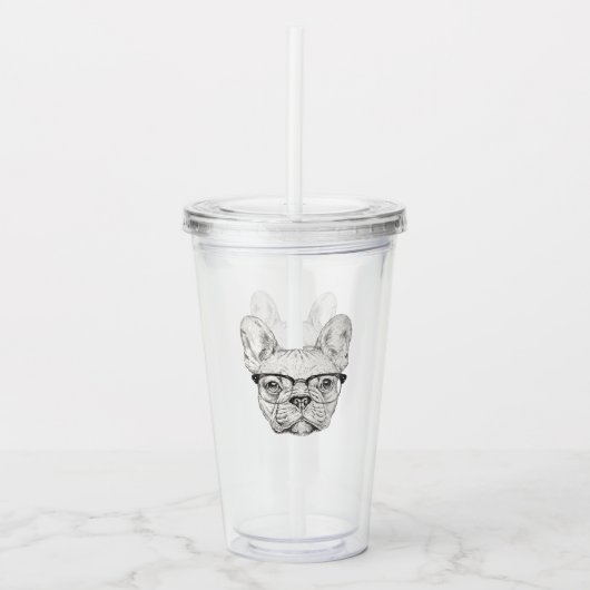 Hipster Bulldog Acryl Drinkbeker (Voorkant)