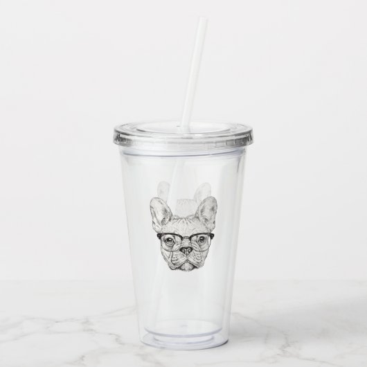 Hipster Bulldog Acryl Drinkbeker (Achterkant)