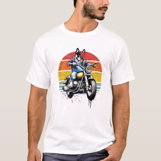 Hipster Bulldog Biker Shirt - Funny Dog T-shirt (Voorkant)