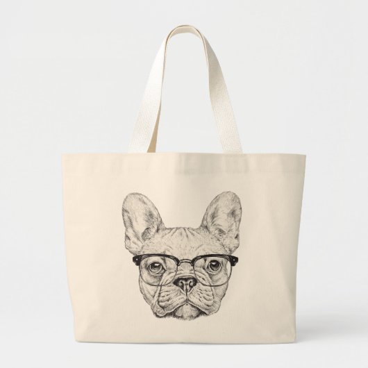 Hipster Bulldog Grote Tote Bag (Voorkant)