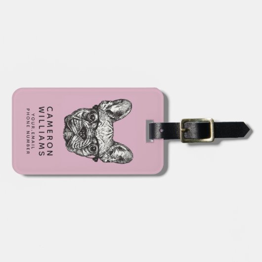 Hipster Bulldog | Jouw namen toevoegen Bagagelabel (Voorkant horizontaal)