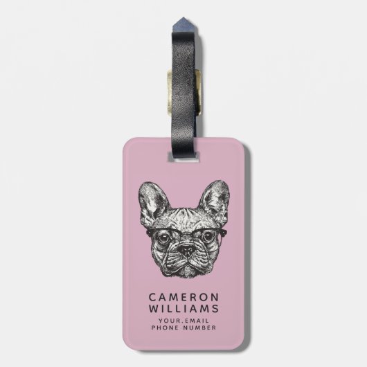 Hipster Bulldog | Jouw namen toevoegen Bagagelabel (Achterkant verticaal)