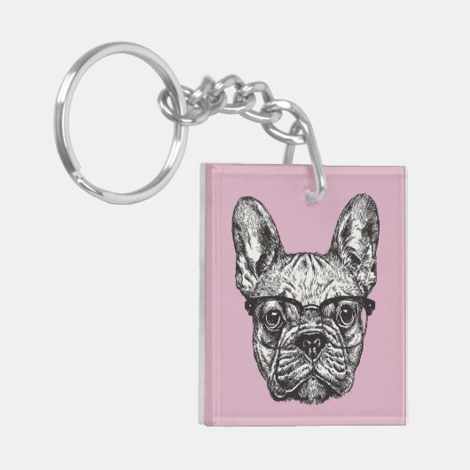 Hipster Bulldog Sleutelhanger (Voorkant Links)