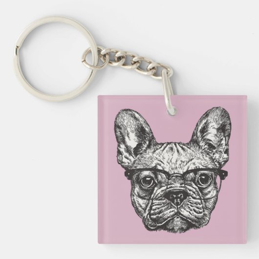 Hipster Bulldog Sleutelhanger (Voorkant)