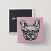 Hipster Bulldog Vierkante Button 5,1 Cm (Voorkant /achterkant)