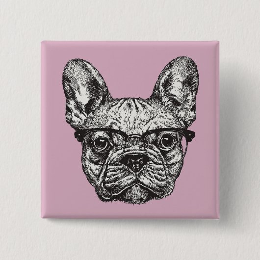 Hipster Bulldog Vierkante Button 5,1 Cm (Voorkant)