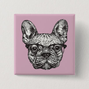 Hipster Bulldog Vierkante Button 5,1 Cm