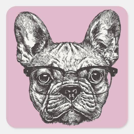 Hipster Bulldog Vierkante Sticker (Voorkant)