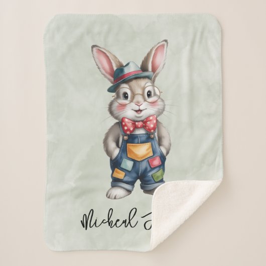Hipster Bunny Boy Baby Shower Gift Sherpa Deken (Voorkant)