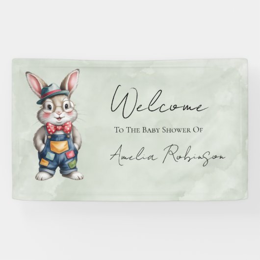 Hipster Bunny Boy Baby Shower Gift Welcome Sign  Spandoek (Horizontaal)