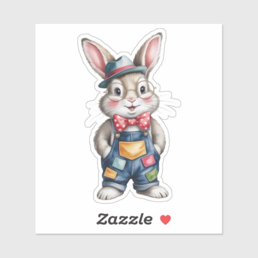 Hipster Bunny Boy Baby Shower Sticker (Vel)