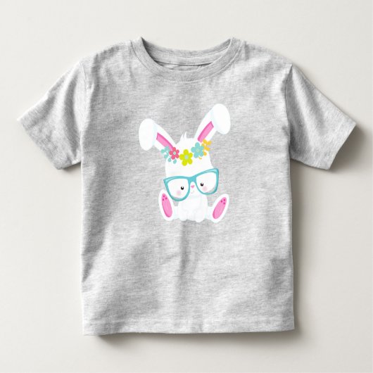 Hipster Bunny met bril, konijn, bloemen Kinder Shirts (Voorkant)