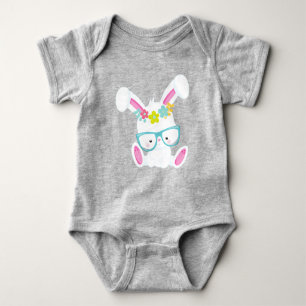 Hipster Bunny met bril, konijn, bloemen Romper