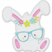 Hipster Bunny met bril, konijn, bloemen Sticker (Voorkant)