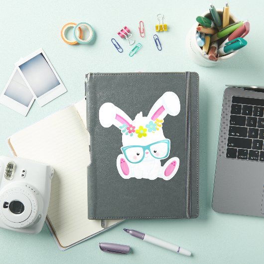 Hipster Bunny met bril, konijn, bloemen Sticker (iPad Cover)