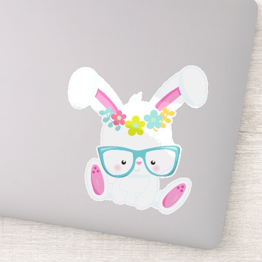 Hipster Bunny met bril, konijn, bloemen Sticker (Detail)