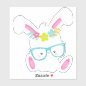 Hipster Bunny met bril, konijn, bloemen Sticker (Vel)