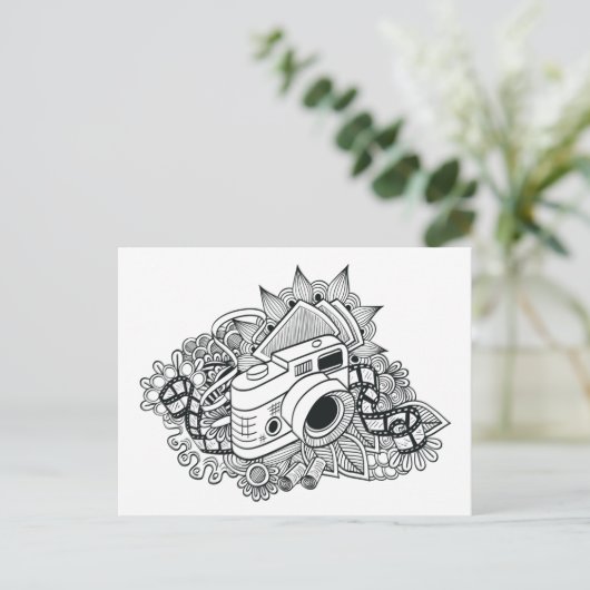 Hipster Camera Doodle Briefkaart (Staand voorkant)