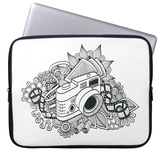 Hipster Camera Doodle Laptop Sleeve (Voorkant)