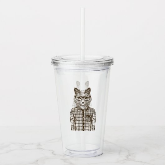 Hipster Cat Acryl Drinkbeker (Voorkant)