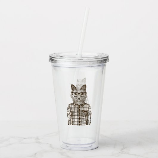 Hipster Cat Acryl Drinkbeker (Achterkant)