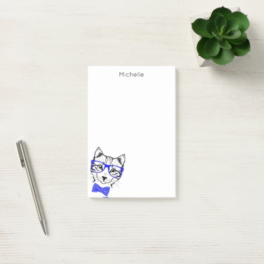 Hipster Cat blue add jouw naam Post-it® Notes (Kantoor)
