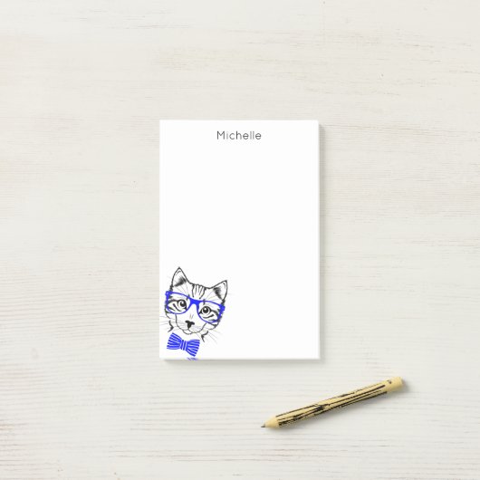 Hipster Cat blue add jouw naam Post-it® Notes (Op bureau)