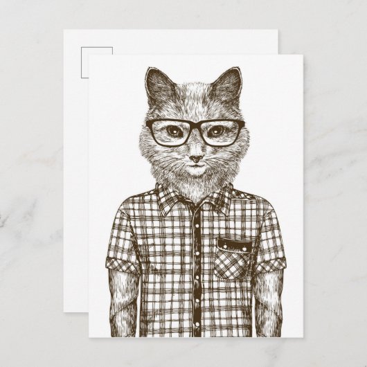 Hipster Cat Briefkaart (Voorkant / Achterkant)